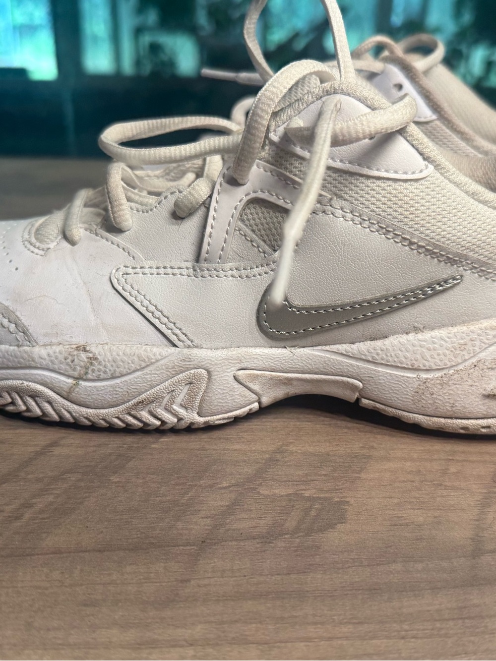 Nike Kids White Sneakers with Silver Swoosh